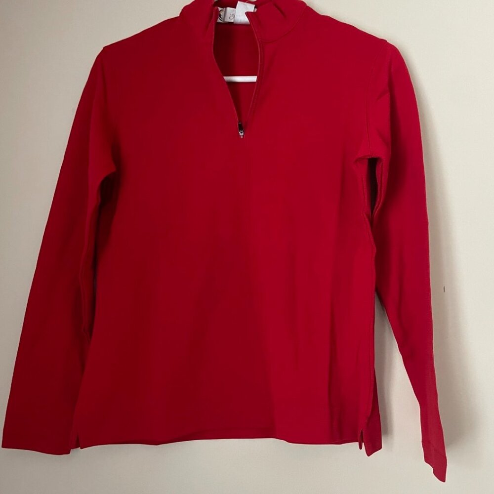 Red Quarter-Zip Long Sleeve Top